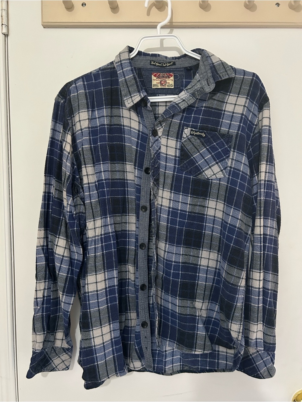 Unisex Blue Plaid Button-Up Shirt -
